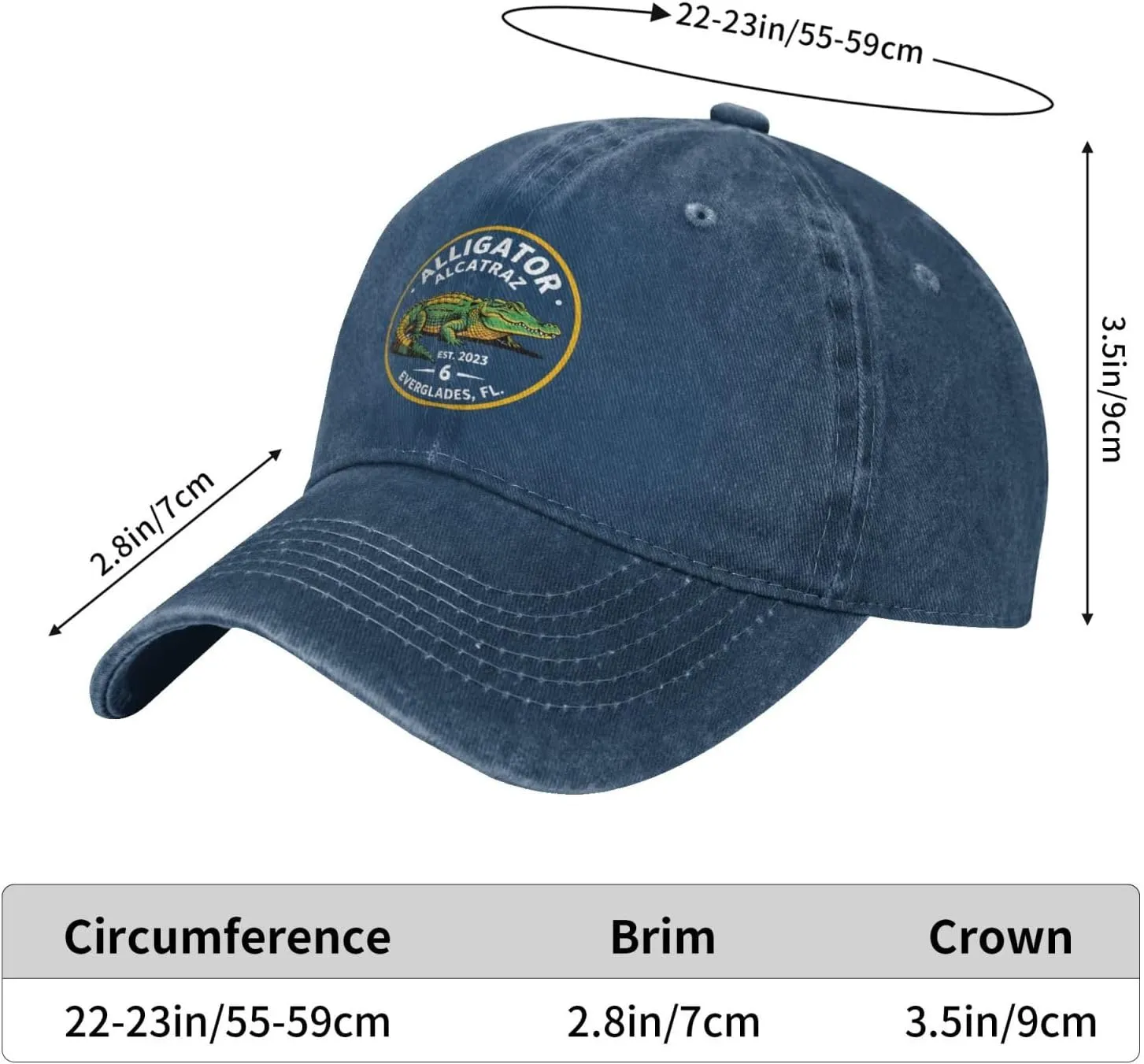 Alligator Alcatraz Hat for Mens Baseball Caps Stylish Washed Dad Hats Cotton