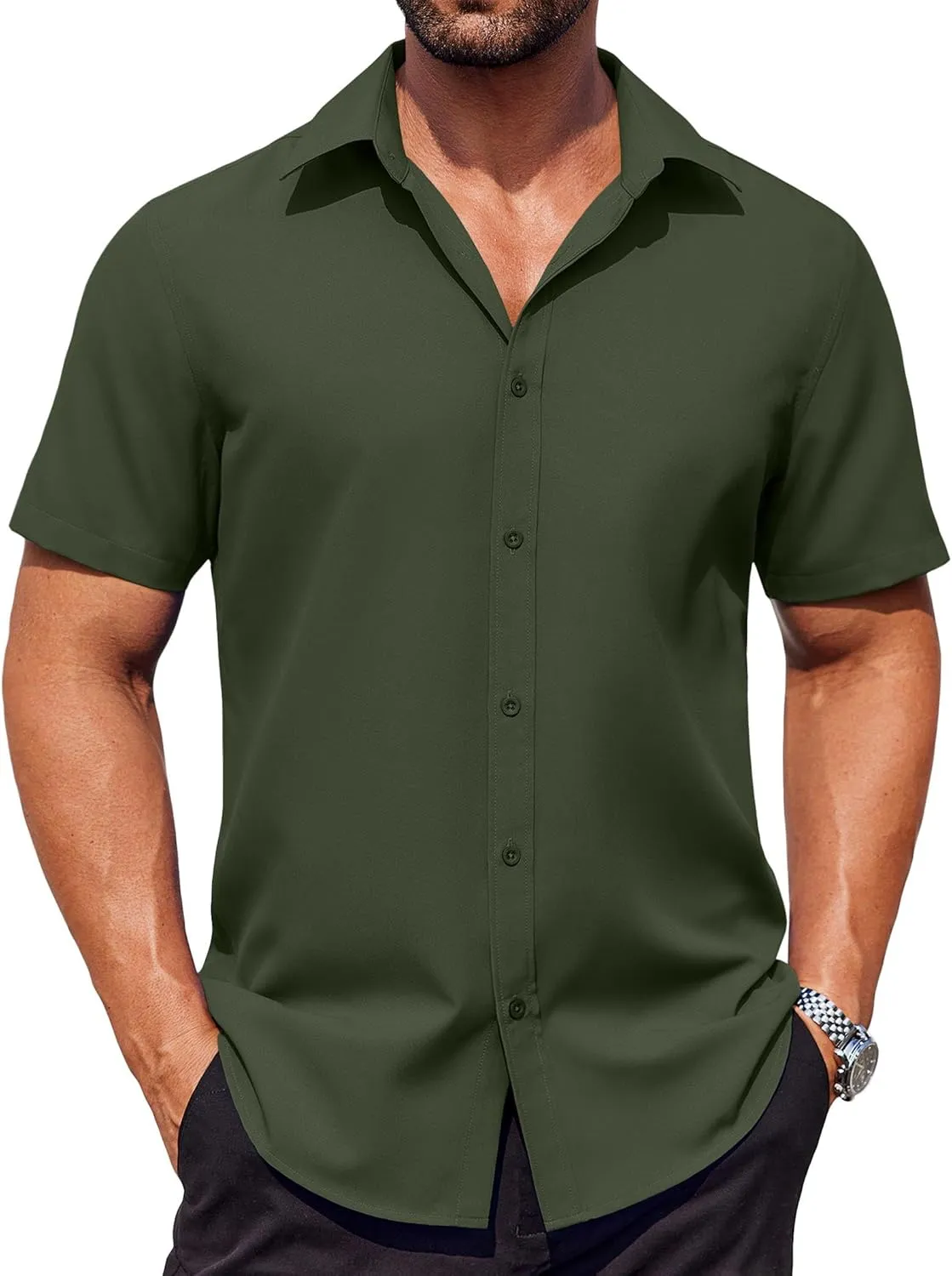 COOFANDY Men's Button Down Shirts Stain Shield Dress Shirts Short Sleeve Summer Business Casual Shirts