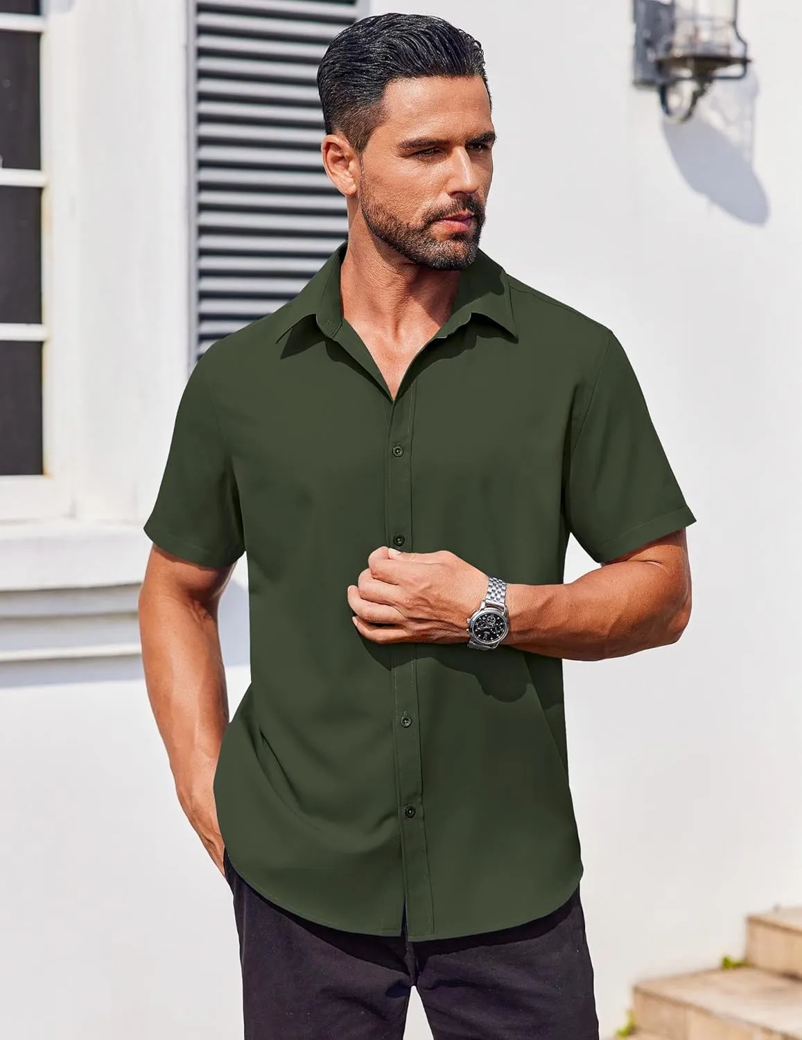 COOFANDY Men's Button Down Shirts Stain Shield Dress Shirts Short Sleeve Summer Business Casual Shirts