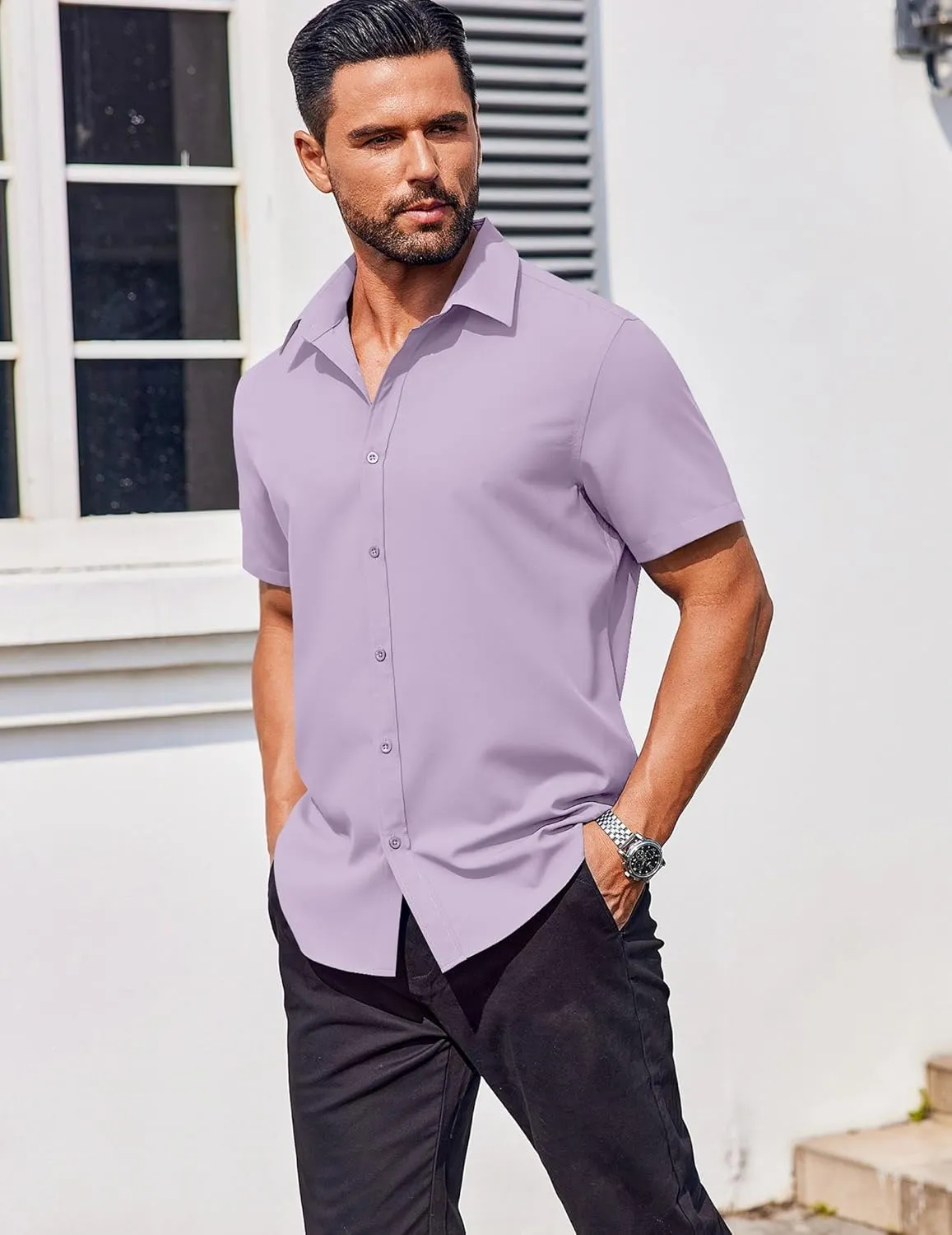 COOFANDY Men's Button Down Shirts Stain Shield Dress Shirts Short Sleeve Summer Business Casual Shirts