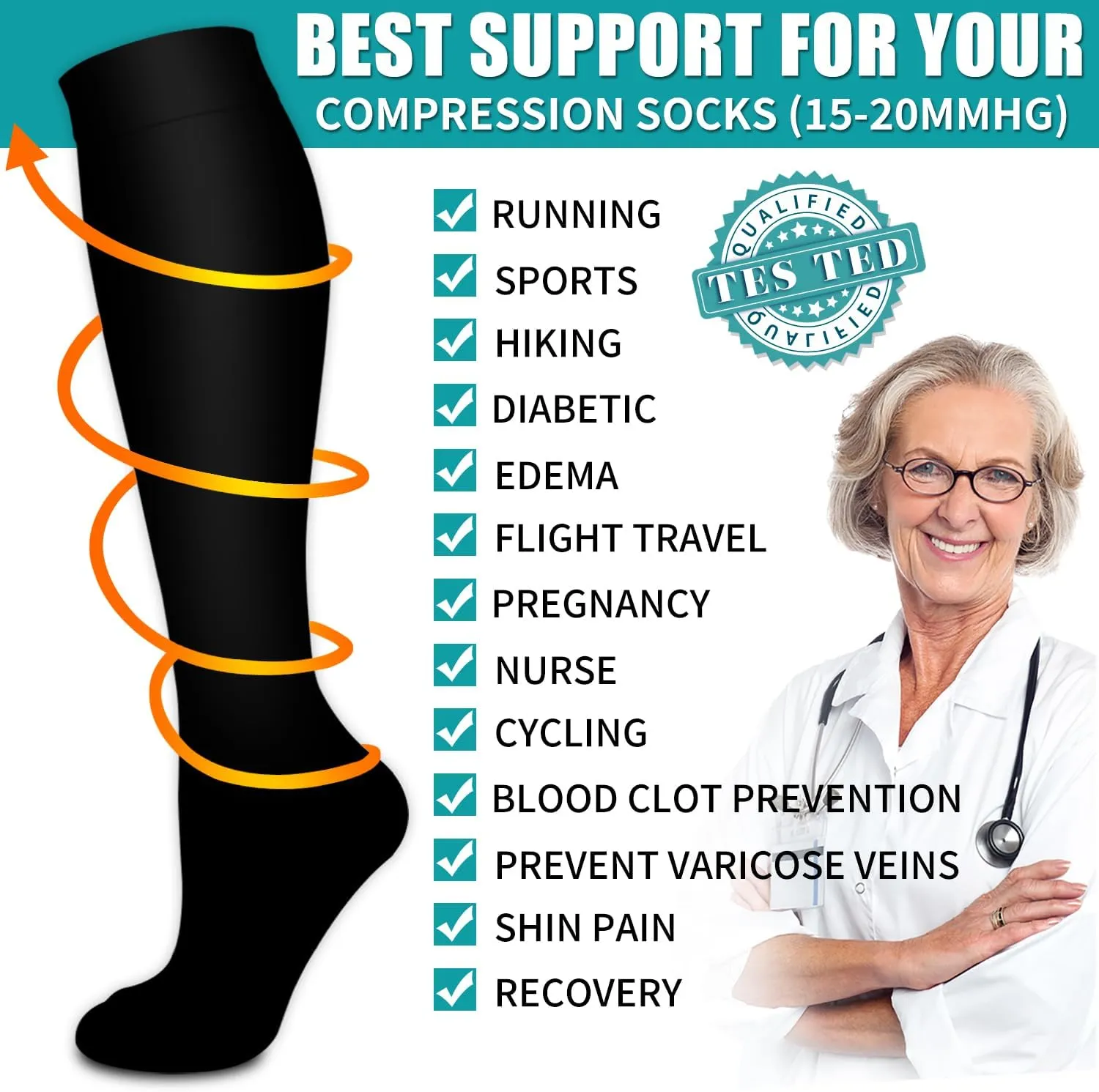 Copper Compression Socks for Women & Men (6 pairs) - Best Support for Nurses, Running, Hiking, Recovery