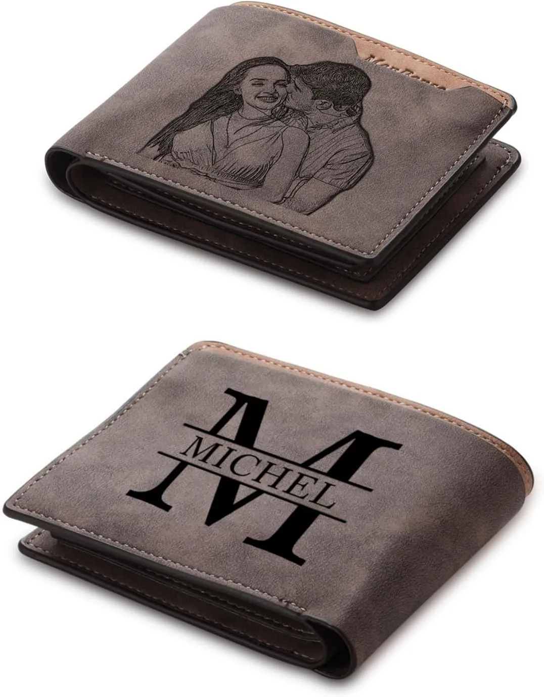 Lovejewelry Personalized Custom Picture Wallets for Men Engraved Leather Photo Wallet for Father Boyfriend (Style 1)