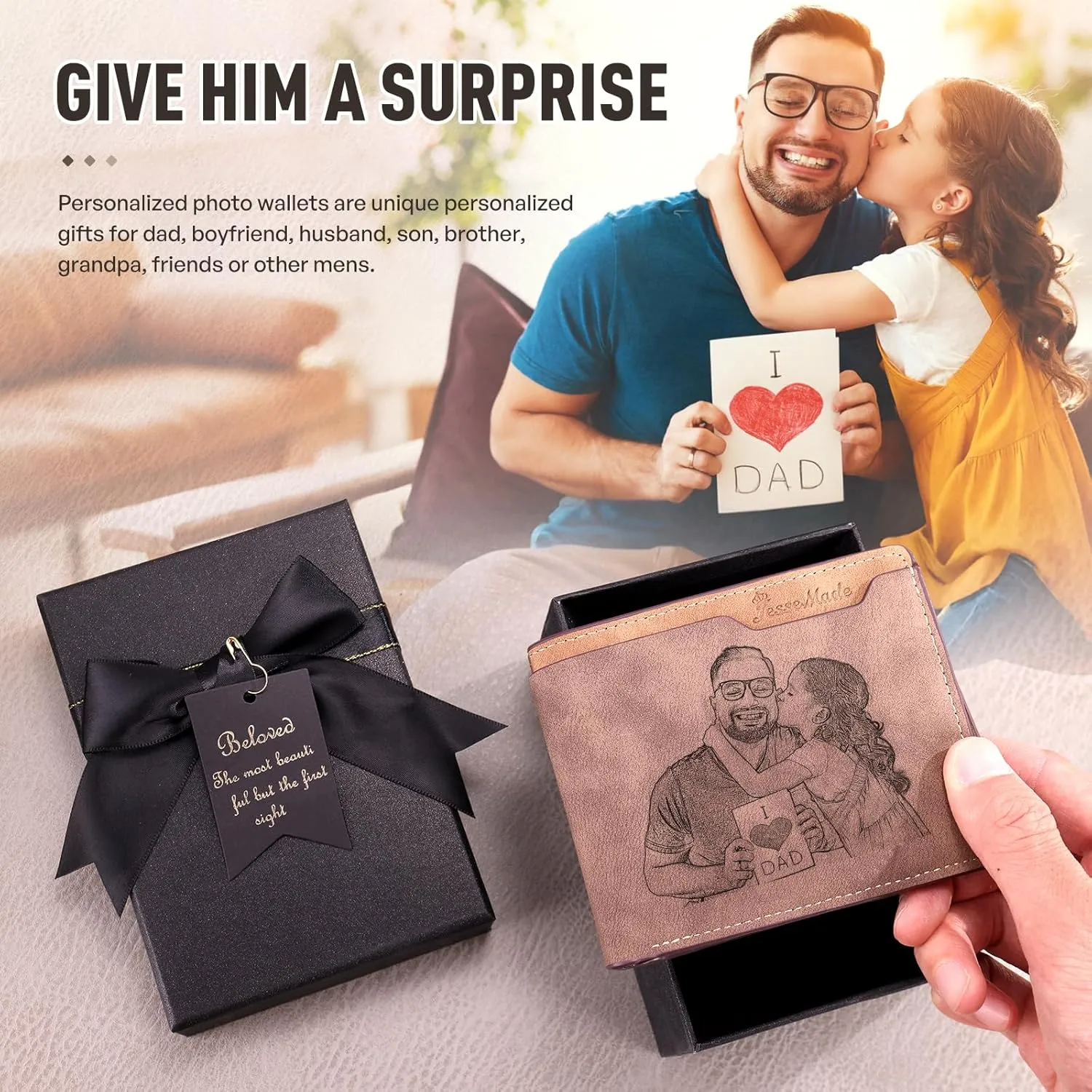 Lovejewelry Personalized Custom Picture Wallets for Men Engraved Leather Photo Wallet for Father Boyfriend (Style 1)