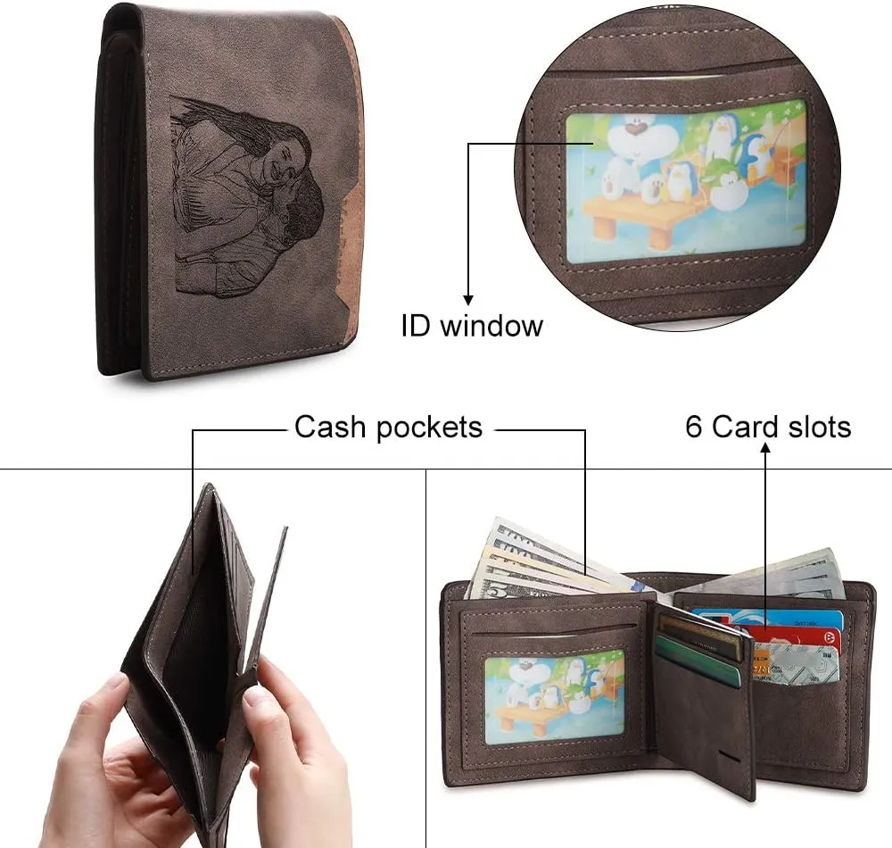 Lovejewelry Personalized Custom Picture Wallets for Men Engraved Leather Photo Wallet for Father Boyfriend (Style 1)