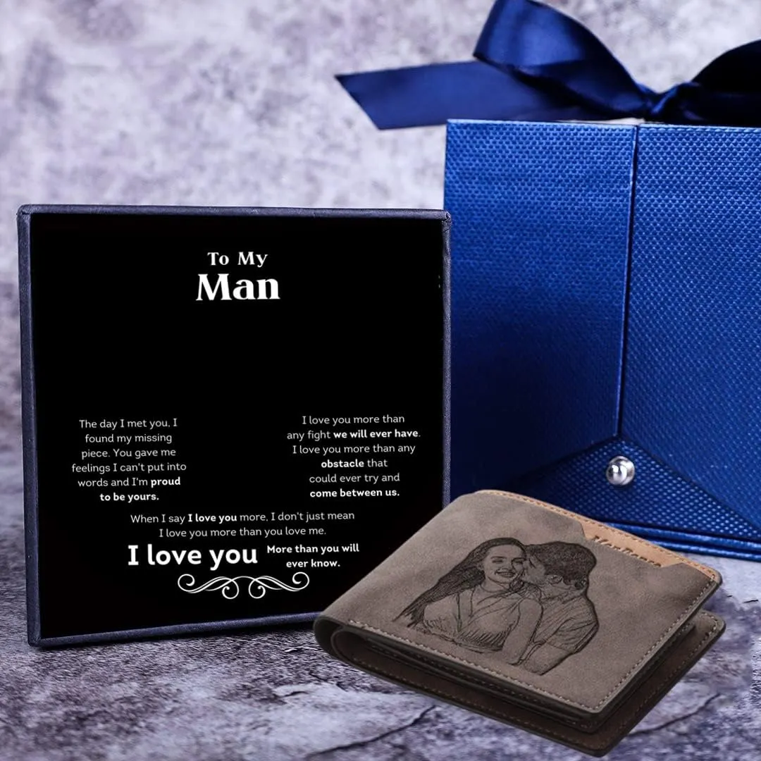 Lovejewelry Personalized Custom Picture Wallets for Men Engraved Leather Photo Wallet for Father Boyfriend (Style 1)