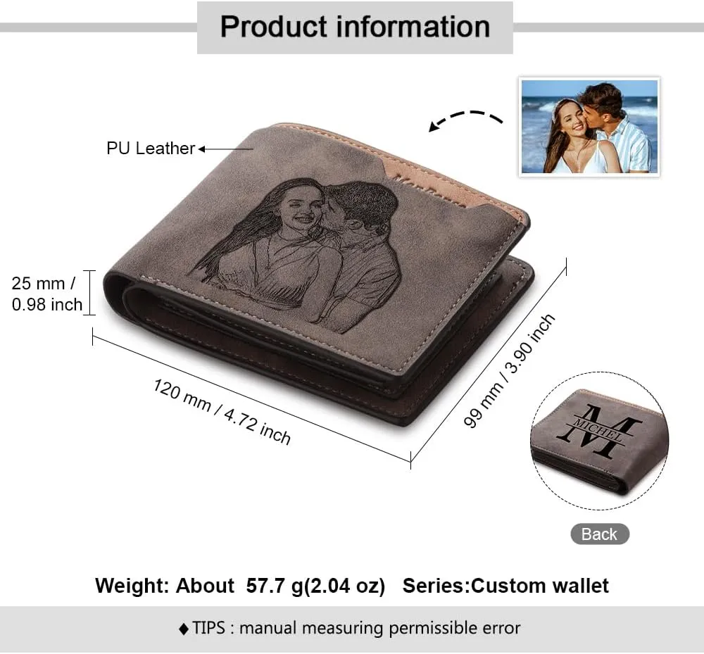 Lovejewelry Personalized Custom Picture Wallets for Men Engraved Leather Photo Wallet for Father Boyfriend (Style 1)