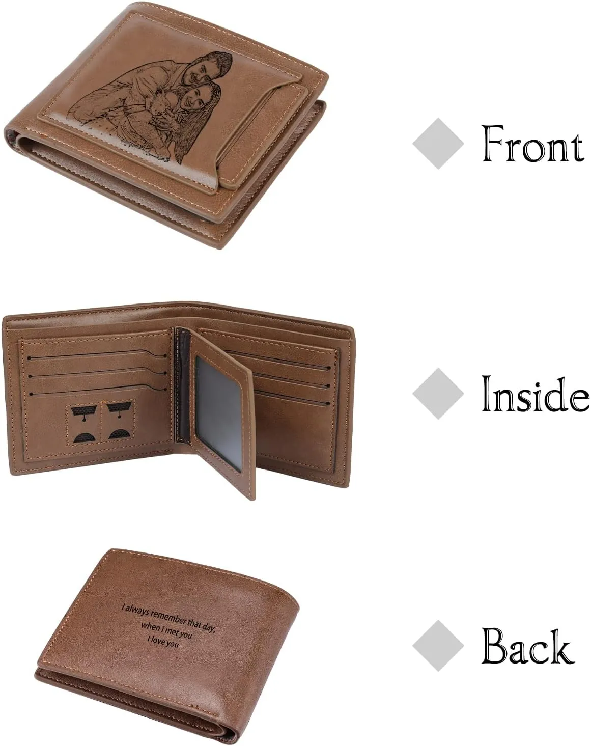 Lovejewelry Personalized Custom Picture Wallets for Men Engraved Leather Photo Wallet for Father Boyfriend (Style 4)