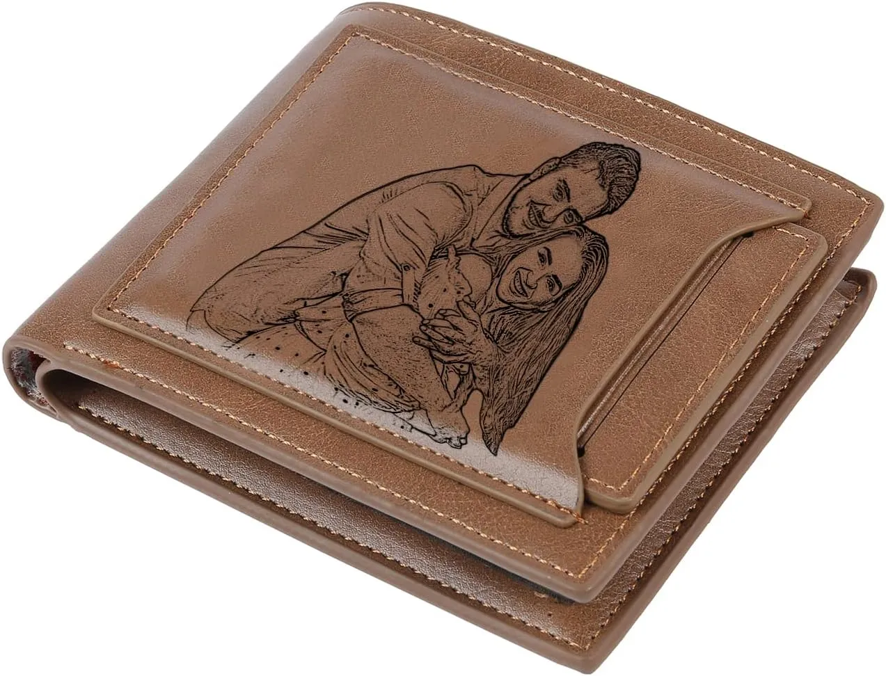 Lovejewelry Personalized Custom Picture Wallets for Men Engraved Leather Photo Wallet for Father Boyfriend (Style 4)