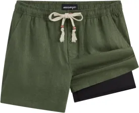 maamgic Mens Casual Linen Shorts 5/7 Inch Elastic Waist Drawstring Summer 2 in 1 Beach Shorts with Pockets