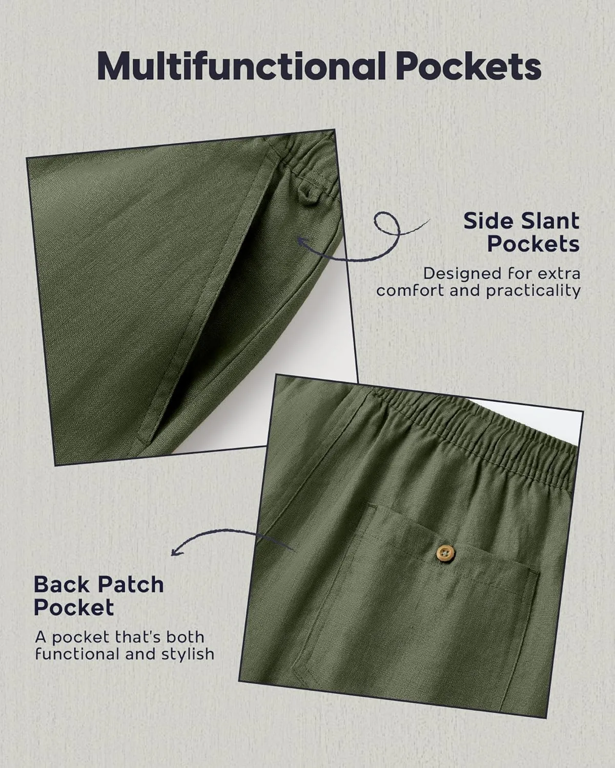 maamgic Mens Casual Linen Shorts 5/7 Inch Elastic Waist Drawstring Summer 2 in 1 Beach Shorts with Pockets