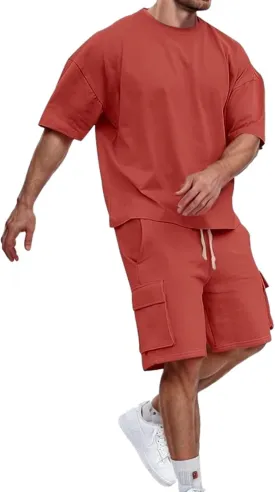 Men Outfits 2 Piece Fashion Casual Summer Drop Shoulder Oversize Tee Shirt Shorts Set Athletic Jogging Tracksuit