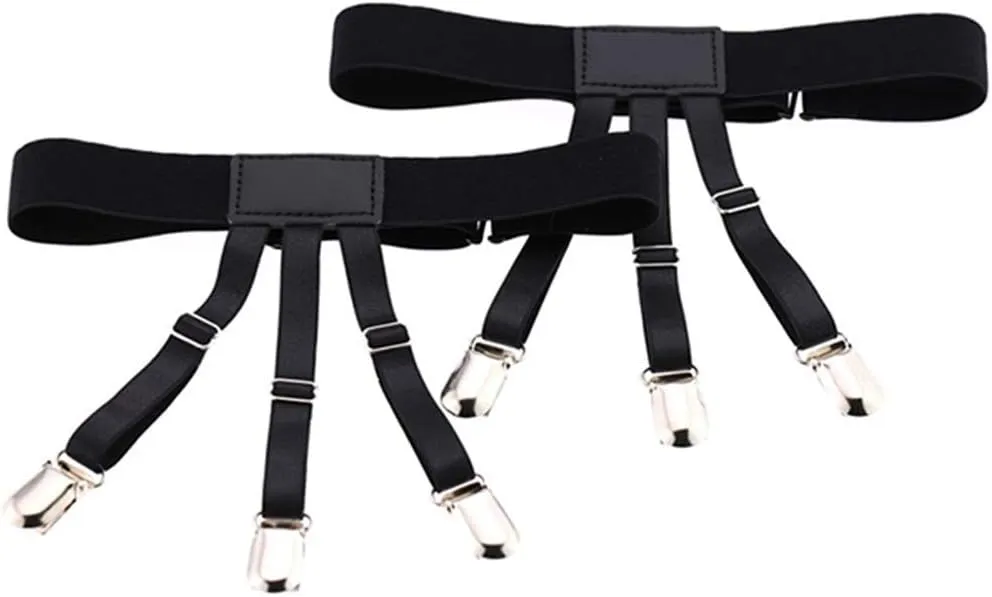 Mens Shirt Stays Upgrade Adjustable Elastic Garter Military Shirts Holder with Non-slip Locking Clamps