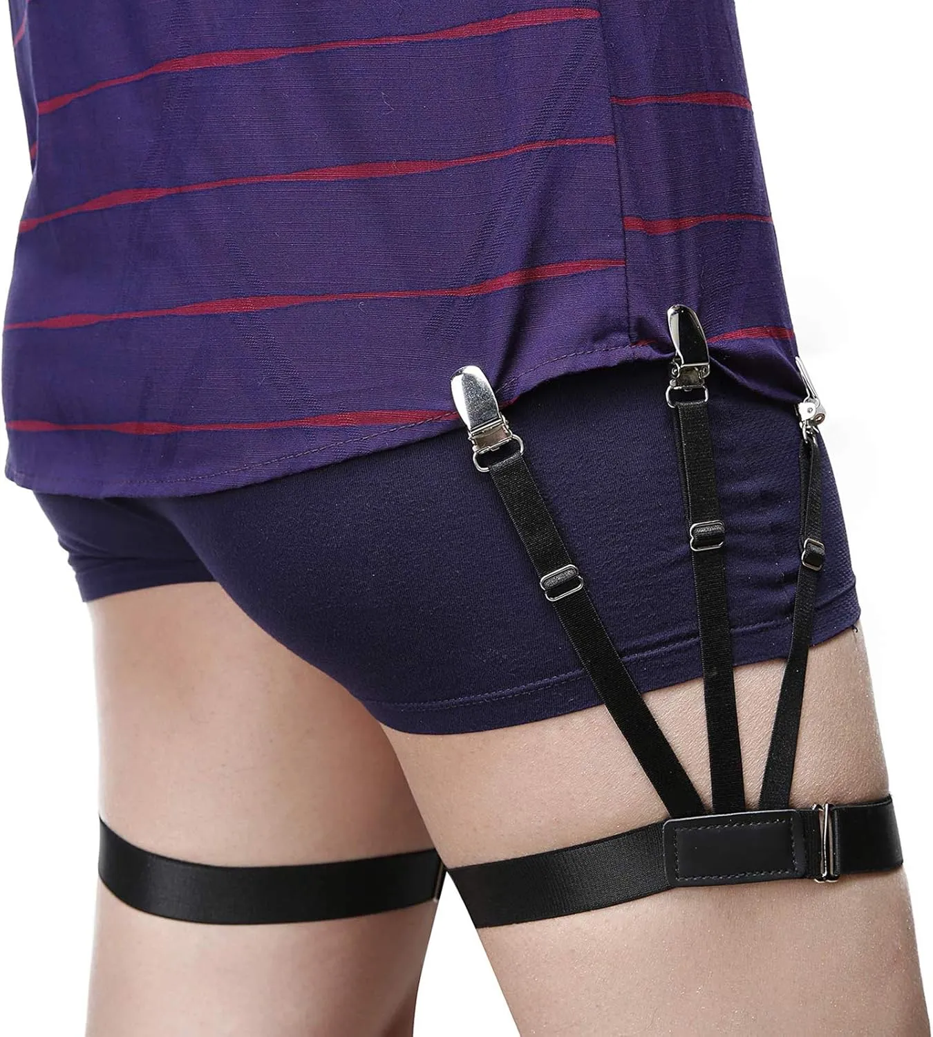 Mens Shirt Stays Upgrade Adjustable Elastic Garter Military Shirts Holder with Non-slip Locking Clamps