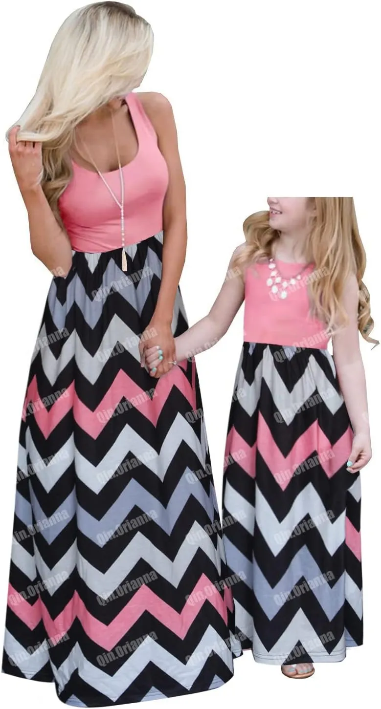 Mommy and Me Boho Floral Family Matching Maxi Dress with Pocket for Mother's Day