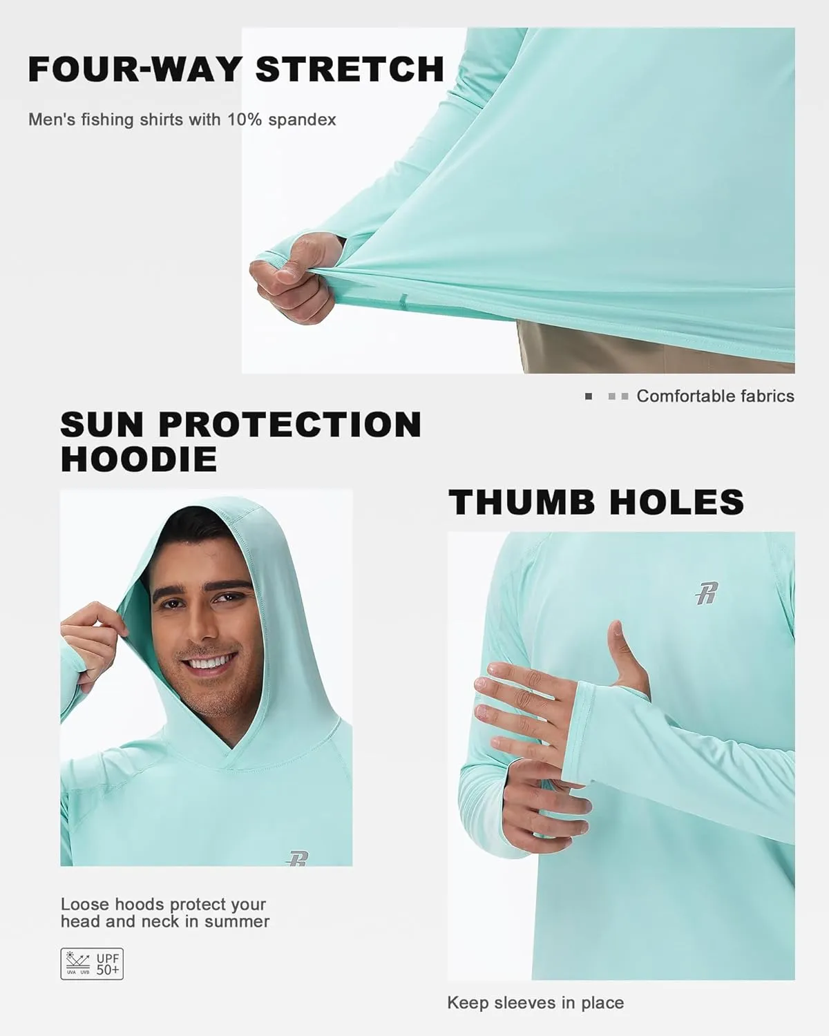 Runhit Fishing Shirts for Men Hoodie Sun Shirt UPF 50  Long Sleeve UV Protection SPF Rash Guard Running Hiking Workout