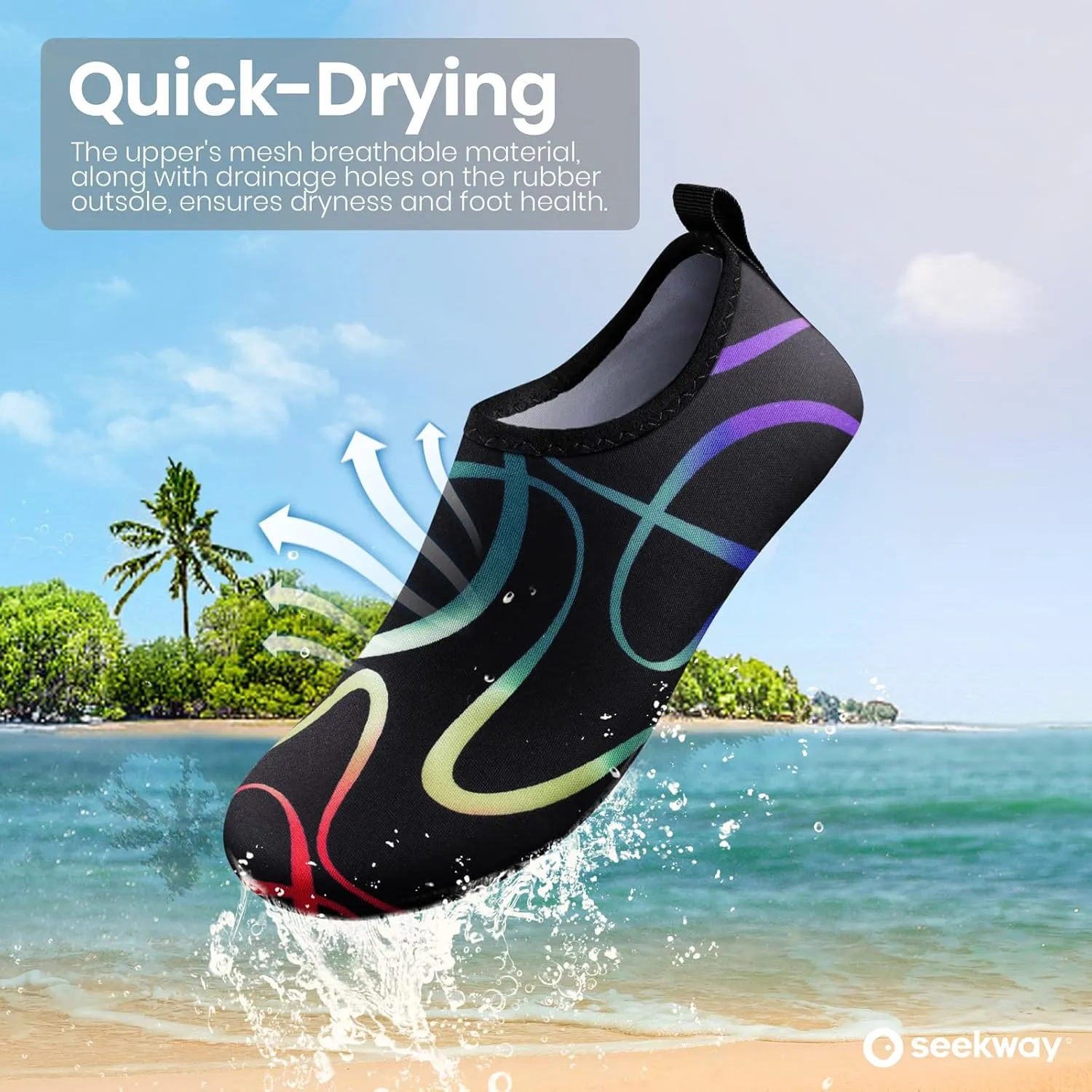 SEEKWAY Water Shoes Women Men Adult Quick-Dry Aqua Socks Barefoot Non Slip for Beach Swim River Pool Lake surf Black SK002(U)