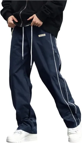 Verdusa Men's Track Pants Straight Leg Acitve Streetwear Elastic Waist Parachute Pants with Pockets