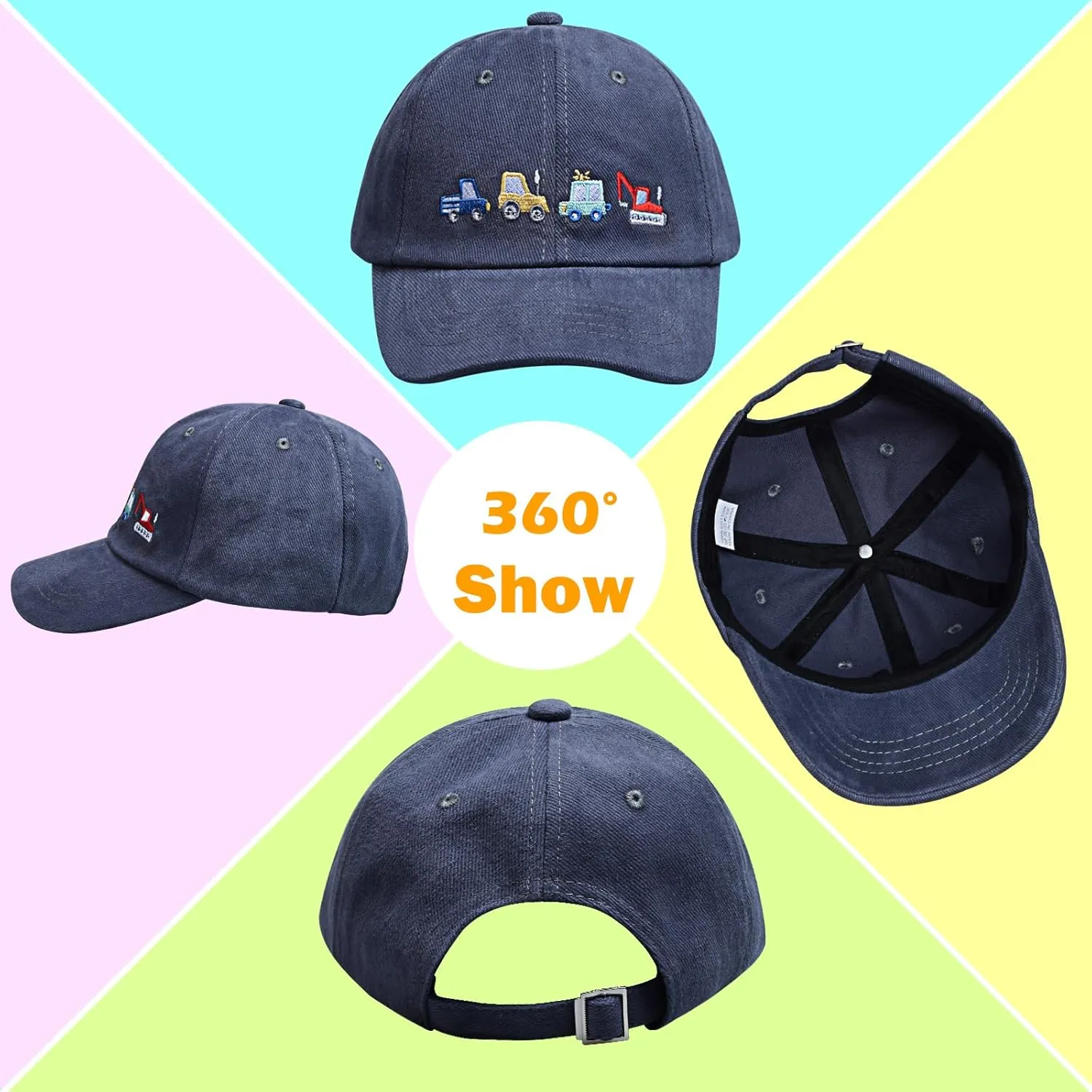 ZGDG Kids Boys Girls Baseball Cap Toddler Embroidery Car Trucker Hat Adjustable Washed Vintage Sun Fishing Hat for 3-8 Years